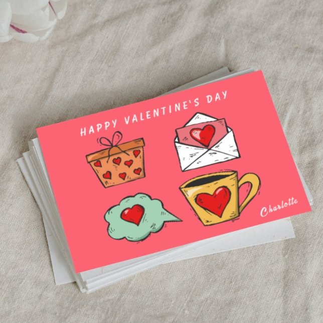 Cute divertida tarjeta de San Valentín rosa y rojo (Subido por el creador)