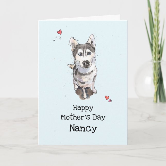 Cute divertido tarjeta del día de la madre Husky B (Anverso)