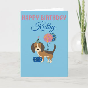 CUTE DOG CON TARJETA DE CUMPLEAÑOS DE BALONES