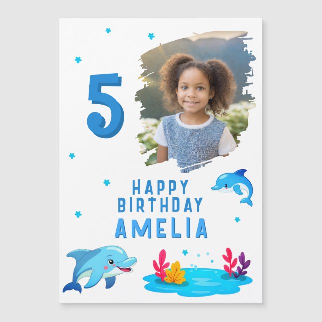 Cute Dolphin Sea Animals Foto Cumpleaños Magnet (Anverso)