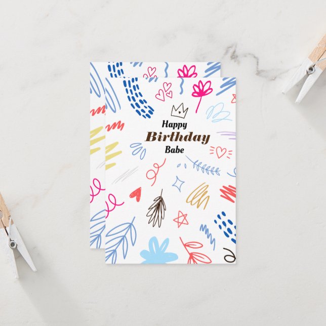 Cute Doodle Happy Birday Card (Anverso/Reverso In Situ)