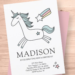 Cute Doodle Unicorn Stars Invitación de cumpleaños