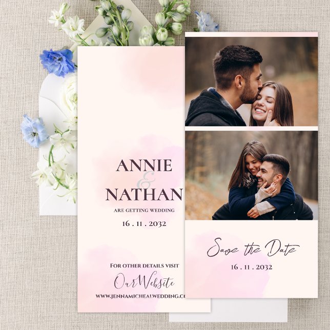 Cute dos fotos Boda guardar la fecha Invitación (Cute Two Photos Minimalist Wedding save the date Card)