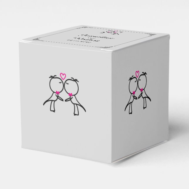 Cute dos novios besando caja de favores de boda ga (Costado Anverso)