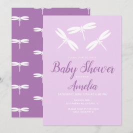 Cute Dragonflies  Violet Baby Shower   Invitación