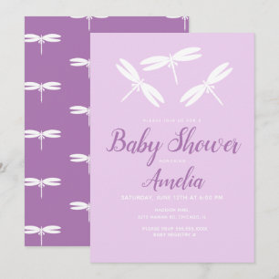Cute Dragonflies  Violet Baby Shower   Invitación