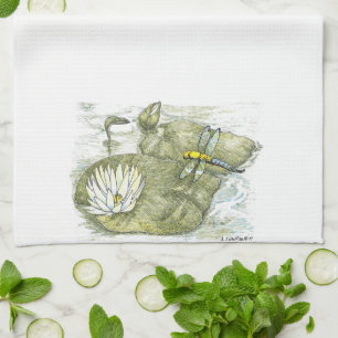 Cute Dragonfly & Lilly Pad Paño de Cocina