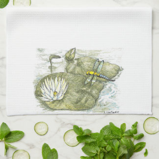 Cute Dragonfly & Lilly Pad Paño de Cocina