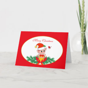 Cute Duende de Navidad y Pájaro en Rojo y Blanco