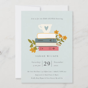 Cute Dusky Libros apilados Invitación a Baby Showe
