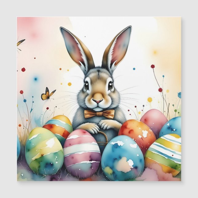 Cute Easter Bunny with Colorful Painted Eggs (Anverso)