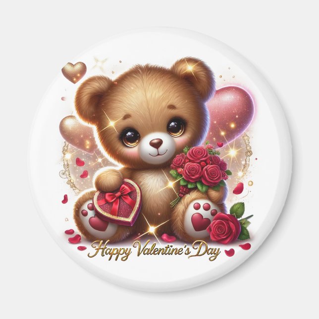 Cute El día de San Valentín Teddy Oso Imán Temátic (Frente)