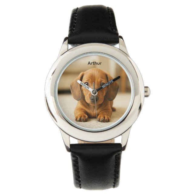 Cute el reloj pedrsonalizado del niño Dachshund (Anverso)