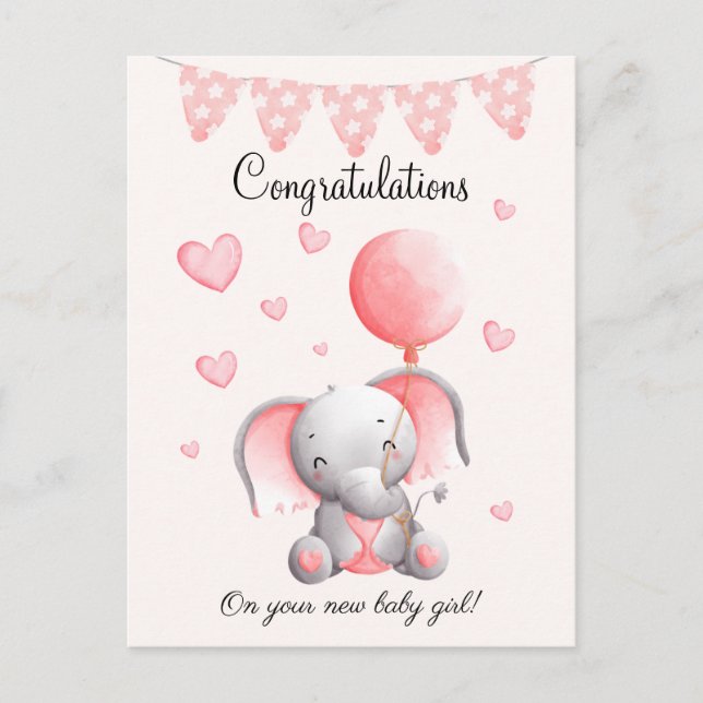 Cute elefante bebé tarjeta de felicitaciones (Anverso)