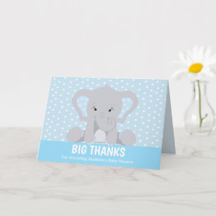 Cute Elephant Big Gracias Tarjeta Azul Gracias