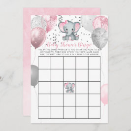 Cute Elephant Chica Balloons Tarjeta de Bingo Baby