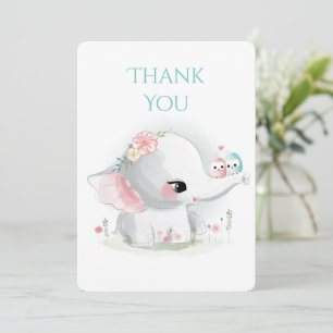Cute Elephant Pastel Watercolor - Tarjeta de agrad