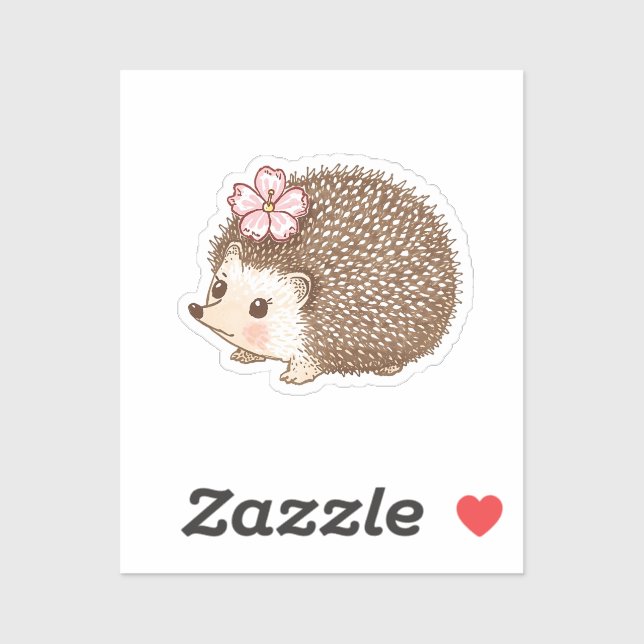 Cute Erizo con Pegatina de Acuarela de Flor (Hoja)