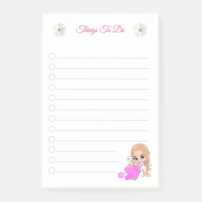 Cute Fairy & Daisy Flores Para Hacer Notas (Anverso)
