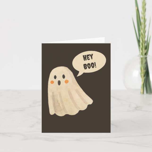 Cute fantasma "Hey Boo" Tarjeta de Saludo de Hallo (Anverso)