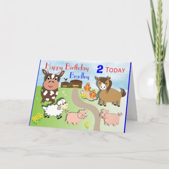 Cute Farm Animals Niños Tarjeta de cumpleaños (Anverso)