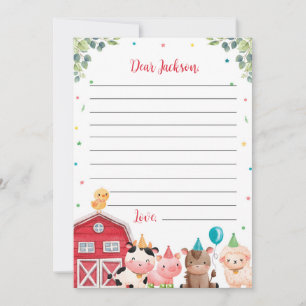 Cute Farm Animals Time Capsule Note Tarjeta de men