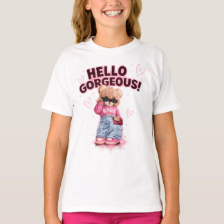 Cute Fashion Teddy Bear Hola Hermoso Camiseta Para
