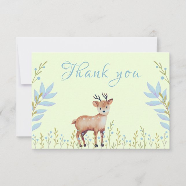 Cute Fawn Boy Baby Shower Tarjeta de agradecimient (Anverso)
