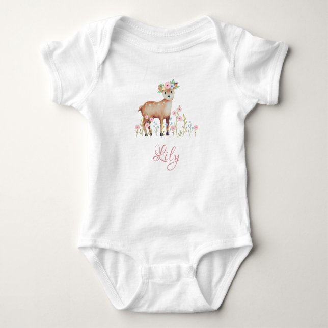 Cute Fawn Personalizado Baby Girl Jersey Bodysuit (Anverso)
