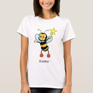 Cute feliz abeja de miel con estrella en camiseta 