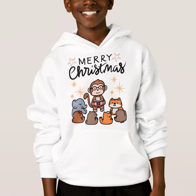"Cute Feliz Navidad Dibujo Animado Sudadera con Ca (Anverso)