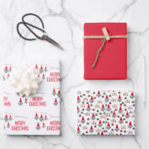 Cute Feliz Navidad gnomo gorra rojo envolver papel