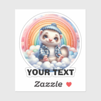 Cute Ferret Sitting Clouds, Pegatina de Personaliz