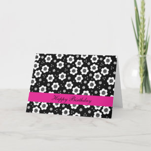 Cute flor blanca negra Tarjeta de cumpleaños