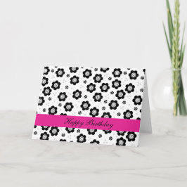 Cute flor blanca negra Tarjeta de cumpleaños