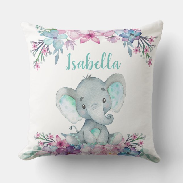 Cute Floral acuática bebé Cojín decorativo elefant (Anverso)