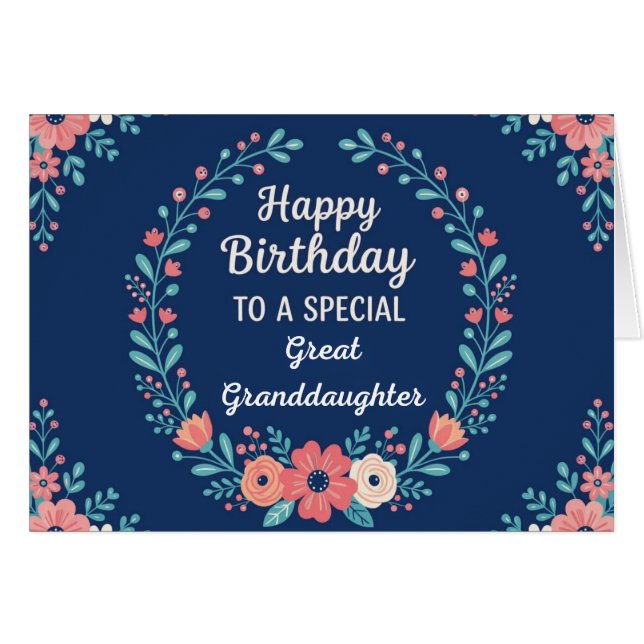 Cute Floral Birthday Card for Great Granddaughter (Anverso (Horizontal))