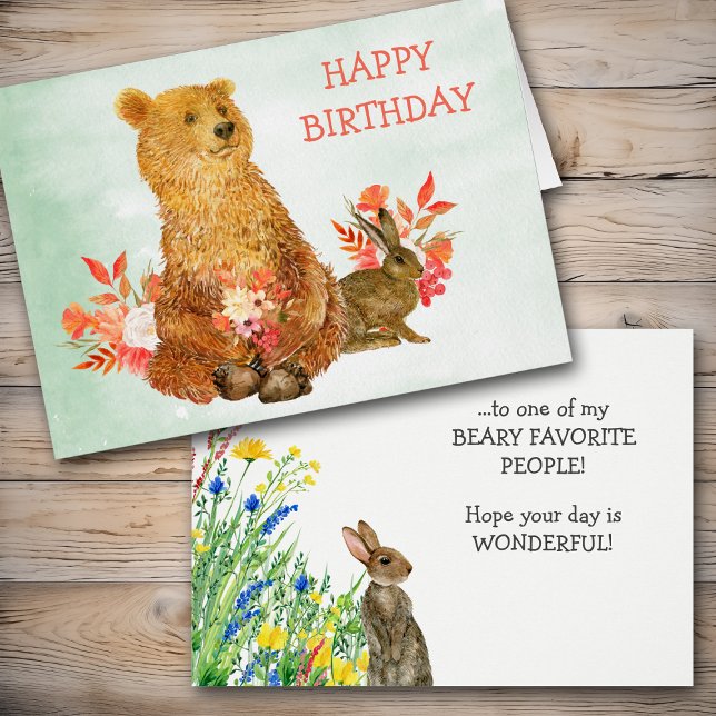 Cute Floral Bouquet Bear Rabbit Birthday Card (Subido por el creador)