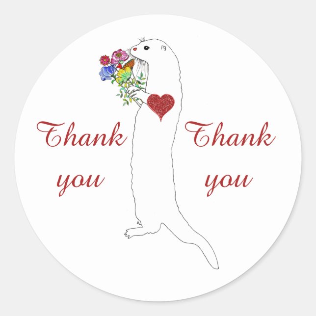 Cute Floral Otter Gracias Pegatina (Anverso)