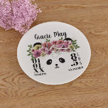 Cute Floral Panda Bear Chica Baby Stats<br><div class="desc">Añade tus estadísticas de nacimiento a esta bonita bandeja de trinket panda. Hace un gran placer para el bebé,  los padres y los abuelos. El diseño presenta una cara de panda linda con una corona florida y un espacio para tus detalles</div>