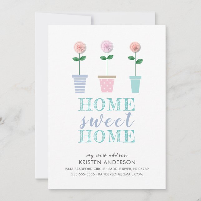 Cute Flores Pots Nueva Invitación de desplazamient (Anverso)