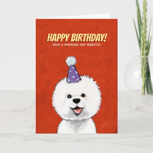 Cute Fluffy White Dog Tarjeta de cumpleaños person (Anverso)
