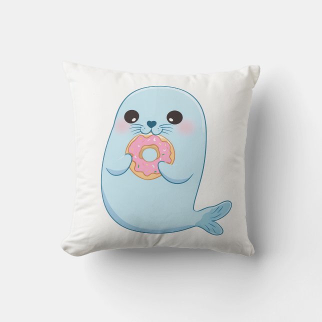 Cute Foca Azul con Almohada de Donut – An Kawaii O (Anverso)