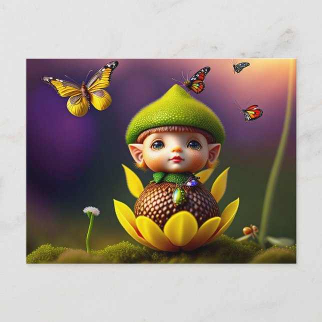 Cute Forest Elf, tarjeta postal para el cruce de p (Anverso)