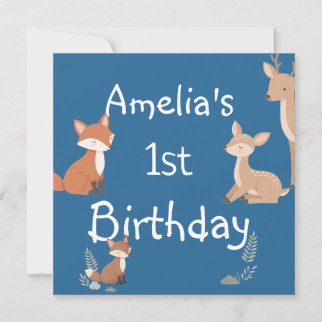 Cute Forest Friends Birthday Invitation  (Anverso)