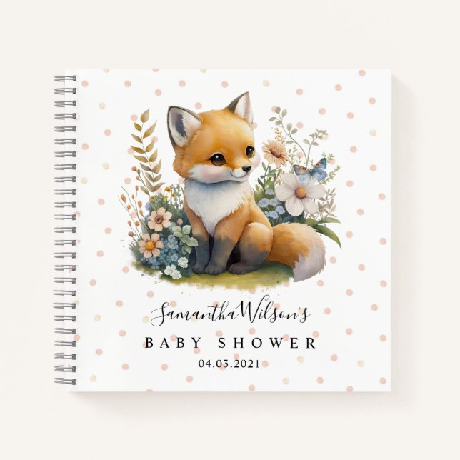 Cute Fox con libro de invitados de Baby Shower sob (Anverso)