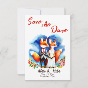Cute Fox Couple Wedding Save the Date Invitación