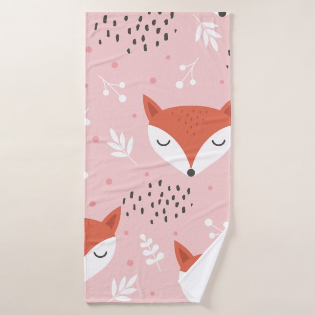 Cute fox seamless pattern, wolf hand drawn forest  (Toalla de baño)