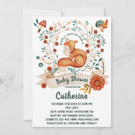 Cute fox woodland ducha de bebé floral Invitación