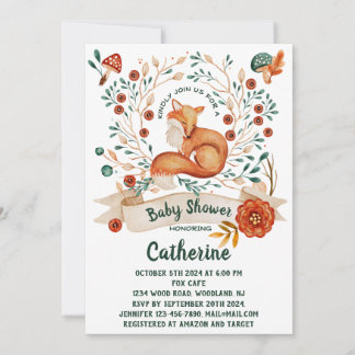 Cute fox woodland ducha de bebé floral Invitación